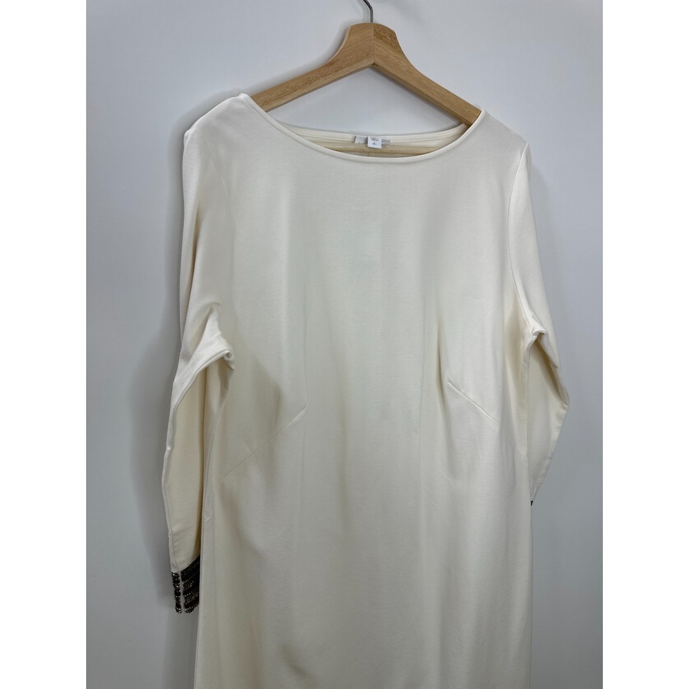 New Christian Siriano x J.Jill Cream Ponte Knit Beaded Cuff Dress Large Tall LT - Picture 4 of 16